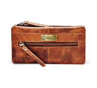 VALENCHI Portafoglio RFID in pelle morbida flessibile per donne, con scomparti per carte di credito, portamonete con finestra per documento d'identità, fatto a mano, COGNAC VINTAGE, MEDIUM, Lw-02
