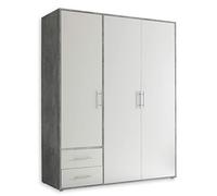 VALENCIA, Armadio effetto cemento, bianco, a 3 ante molto capiente, versatile con ante a battente, per la vostra camera da letto, 155 x 195 x 60 cm, L x A x P