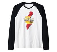 Valencia Spagna Mappa retrò Vintage Paella Souvenir Maglia con Maniche Raglan