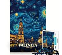 Valencia,Spagna - Notte stellata - Puzzle da 1000 pezzi per adulti - Gioco di divertimento mentale - Tecnologia di taglio laser avanzata - Sfida divertente per il tempo di attesa (38x52cm)
