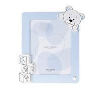 VALENTI & CO. - Cornice Porta Foto celeste in legno con Orsetto, da Tavolo o da appendere come decorazione in cameretta, idea regalo per Neonato e Bambino - 18x24