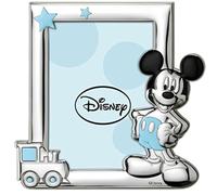 VALENTI & CO. D102 4LC, Disney Baby - Topolino Mickey Mouse - Cornice per Foto in Argento da Tavolo o Comodino per la Cameretta del Bambino perfetta come Idea Regalo Battesimo o Compleanno, azzurro