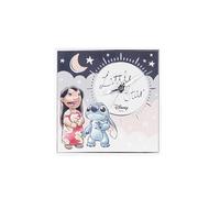 VALENTI & CO. - Disney Lilo e Stitch - Orologio da tavolo o da appendere in legno con dettagli in argento - Idea Regalo Neonato o Regalo Battesimo - Orologio da parete per cameretta bambini
