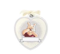 VALENTI & CO. Disney Winnie The Pooh Capoculla a Cuore in Legno 13x15 cm | regalo nascita e battesimo, personalizzabile col nome, foglia argento, da appendere alla culla, fiocco nascita