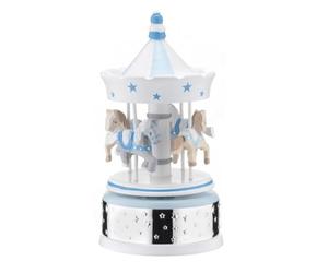 Valenti - Giostra Grande in Legno con Base in Argento Laminato di Colore Celeste con Cavallini e Carillon. cod: 21089 C