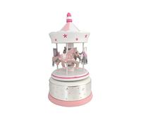 Valenti - Giostra Grande in Legno con Base in Argento Laminato di Colore Rosa con Cavallini e Carillon. cod: 21089 RA