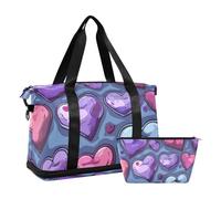 Valentine - Borsone da palestra a forma di cuore viola, con cinghia regolabile, set da 2 pezzi, Cuore viola di San Valentino, 1 size