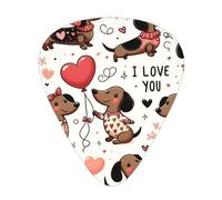Valentine-Cute-Dachshund - Confezione da 12 plettri per chitarra con 3 spessori e scatola portaoggetti, plettri in ABS per basso elettrico
