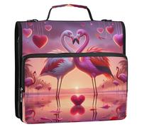 Valentine Flamingo Coppia Rosa 3 Anelli 3,8 pollici D Ring Zip Up Raccoglitore Organizzatore Raccoglitore con Cinghia Scuola Media Borsa Grande Custodia Portfolio con Manico