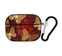Valentine Hearts Golden Butterfly AirPod Pro, cover rigida antigraffio in policarbonato con portachiavi, accessori per AirPod Pro 2°/1° custodia per donne e uomini, stile nero