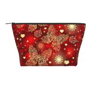 Valentine Hearts Golden Butterfly Print Makeup Zipper Travel Bag Daily Organizer, borsa da viaggio borsa cosmetica, 15,9 x 7,1 x 11,9 cm, cuori di San Valentino farfalla dorata, taglia unica, Farfalla