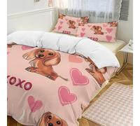 Valentine Love - Set copripiumino da 3 pezzi, con 2 federe, motivo cane carino, caldo, chiusura con cerniera, morbido set di biancheria da letto per tutte le stagioni, 201 x 229 cm