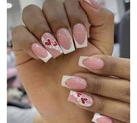Valentine Nails Dolce Cuore Unghie Art 24pcs Breve Piazza Press On Unghie Francesi Unghie Finte Manicure Per Donne E