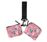 Valentine Owls Lovely Peach Dual Coin Purse Porta carte di credito portafoglio sottile portatile porta carte di credito organizer per denaro con tasca con cerniera per donna 2 pezzi, San Valentino