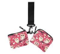 Valentine Owls Lovely Peach Dual Wristlet Portafogli per le donne Mini Fashion Zipper Portafoglio da polso con tasca con cerniera per lavoro e viaggi, confezione da 2, San Valentino, gufi, bello