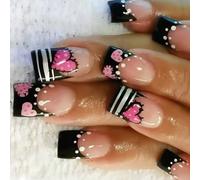 Valentine Press On Nails Piazza Falso Lucido Disegni Falso Full Covers Acrilico Artificiale 24pcs 12 Dimensioni Colle Acriliche Su Unghie Per Le Donne