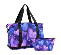 Valentine Purple Heart Travel Borsa sportiva da viaggio a tracolla Borsa da weekend da notte con borsa da yoga pieghevole, San Valentino cuore viola, taglia 1, San Valentino cuore viola, 1 size