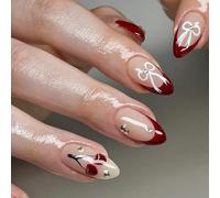 Valentine Short Almond Press-On - Bow Design French Tip Accessorio