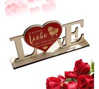 Valentine Table Decor, Wooden Love Sign, Rustic Romance Ornament, Elegant Desktop Display Accent, with Handcrafted Grain Texture Finish, for Home Kitchen Apartment Wedding