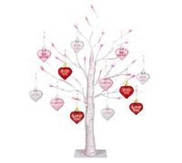 Valentine Tree, Romantic Glow Birch Decoration | 24 Inch Holiday Decorations with Timer | 12 Heart Shaped Ornaments Lighted Birch Trees For Indoor Decor | For Home Party Table Tabletop Dinner