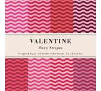 Valentine Wavy Stripes Scrapbook Paper: 20 Double-Sided Sheets for your Decorative Paper Projects, Junk Journals, Decoupage Crafts, Origami, and Mixed Media | 8.5x8.5 in (21.6x21.6 cm)