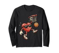 Valentines Basketball Heart Playing Basketball Boys Kids Maglia a Manica