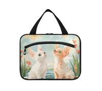 Valentines Cartoon Devon Rex Cats A River Hanging Grande Make up Bag con gancio, Designer Makeup case per Adulti Hotel kit de para Mujer L