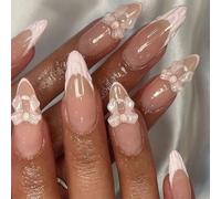 Valentine's Day Almond Press On Nails Con Bowknot Model Fashion Artificial Nails Art False For Women Wild Accesories