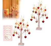 Valentines Day Decor Lighted Birch Tree with Heart Ornaments, Romantic Birch Twig Tree Decorations Lamp, Heart-Shaped Tree Lights with Red Accents for Wedding Party Birthday Home Decor (2Pcs - A)