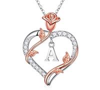 Valentines Day Gifts for Her - Birthday Gifts for Women, Sterling Silver Rose Heart Initial A Letter Necklace Jewelry for Women Gifts for Her Wife Girlfriend Gifts for Christmas
