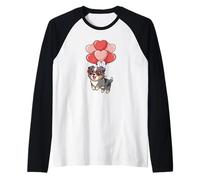 Valentines Day Heart Balloons Blue Merle Australian Shepherd Maglia con Maniche Raglan