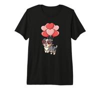 Valentines Day Heart Balloons Blue Merle Australian Shepherd Maglietta Premium
