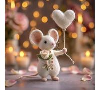 Valentine's Day Needle Felted Mice Figurine,Cute Needle Felted Mouse,Handmade Wool Felt Mouse with Roses Heart,Romantic Felt MouseOrnaments for Valentines Anniversary Easter Gifts Wedding Party Décor