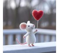 Valentine's Day Needle Felted Mice Figurine,Cute Needle Felted Mouse,Handmade Wool Felt Mouse with Roses Heart,Romantic Felt MouseOrnaments for Valentines Anniversary Easter Gifts Wedding Party Décor