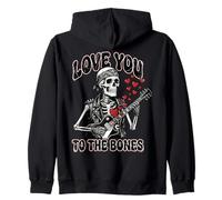 Valentines Day Skeleton Rocker Love You To The Bones Rock On Felpa con Cappuccio