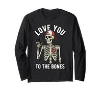 Valentines Day Skeleton Rocker Love You To The Bones Rock On Maglia a Manica