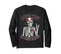 Valentines Day Skeleton Rocker Love You To The Bones Rock On Maglia a Manica
