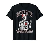 Valentines Day Skeleton Rocker Love You To The Bones Rock On Maglietta