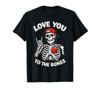 Valentines Day Skeleton Rocker Love You To The Bones Rock On Maglietta