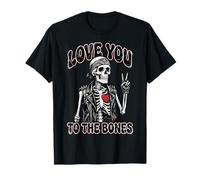 Valentines Day Skeleton Rocker Love You To The Bones Rock On Maglietta