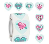 Valentines Day Stickers, 500 Pieces Heart Shape Labels Decals, Decorative Sticker Pack with Colorful Designs, Craft Supplies, For Wedding Celebration Classroom Birthday Party Home Workplace