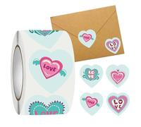 Valentines Day Stickers - Heart Shape Labels for Festive Decor | Adhesive Paper with Bright Print Finish, Large Pack Decorative Seal Set for Wedding Classroom Birthday Party Home Office Celebration