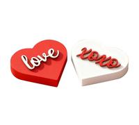 Valentines Day Wooden Decor - 2 pezzi Cuore Shaped Tavolo Tray Art | Wood With Red Coating, Love Accent Decoration, Tiered Valentine Ornament For Home Wedding Desk Shelf Mantel Bar Fireplace Cabinet