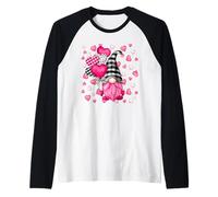 Valentines GNOME for Women Men Couples Cute Heart Pattern Maglia con Maniche Raglan
