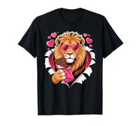 Valentines Lion with Chocolate Hearts Romantic Maglietta