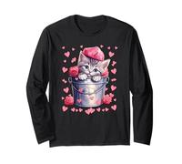 Valentines Love Cats Graphic for Cat Mom Cute Heart Pattern Maglia a Manica