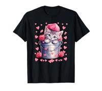 Valentines Love Cats Graphic for Cat Mom Cute Heart Pattern Maglietta