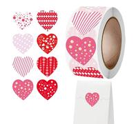Valentines Stickers-500 Count Heart Shape Seals Roll, Premium Love Labels For Wedding Party, Classroom & Birthday, Glossy Decorative Decals For Workplace Envelopes & Valentine's Day
