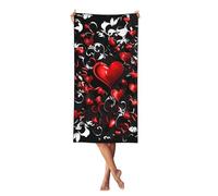 Valentine'S - Telo mare con cuore, romantico telo mare in microfibra ultra assorbente, ad asciugatura rapida, per adulti e bambini, per nuoto, palestra, yoga, viaggi, campeggio, 140 x 70 cm