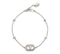 Valentino Garavani, ,Accessories ,Donna ,Grigio ,M Bracciale VLogo con perle e cristalli